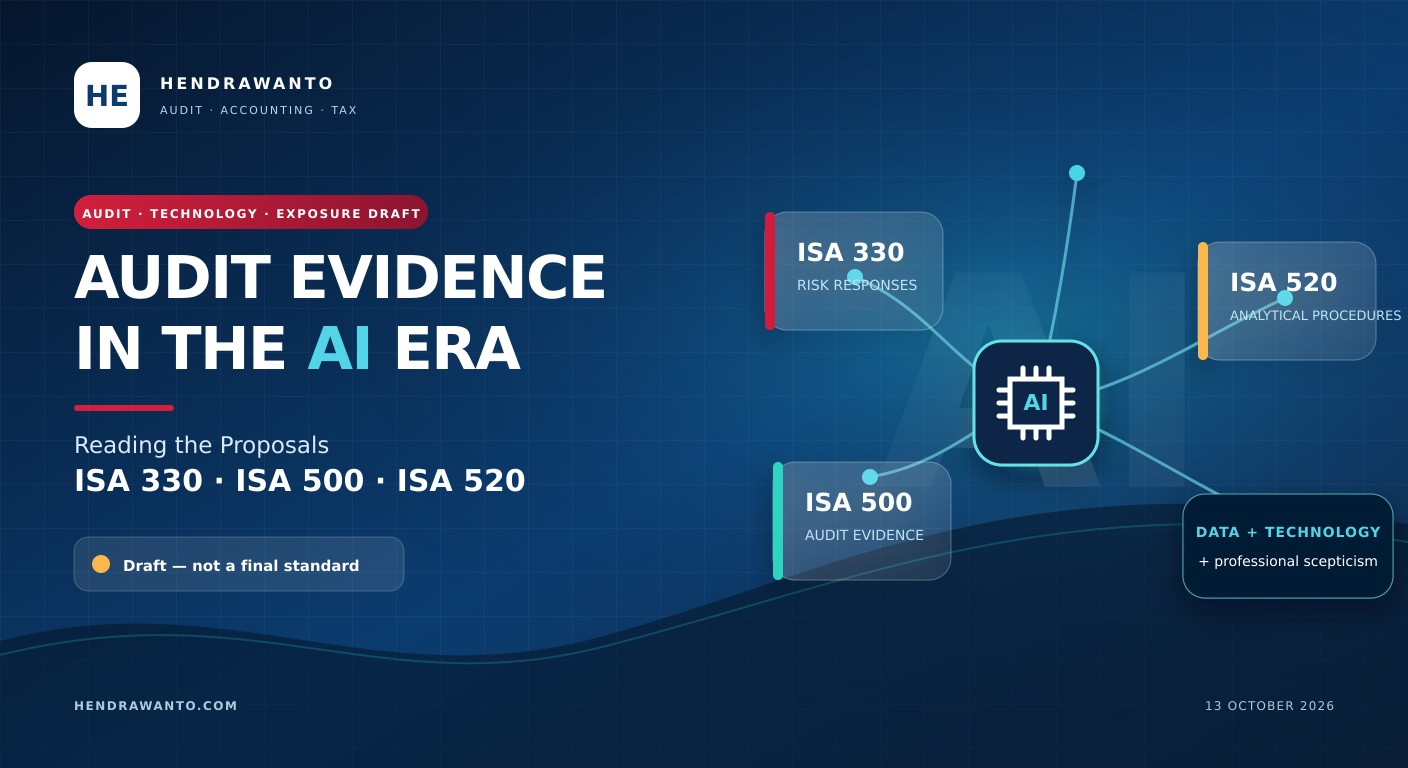Cover for Audit Evidence in the AI Era connecting proposed ISA 330, ISA 500 and ISA 520 with data, technology and professional scepticism